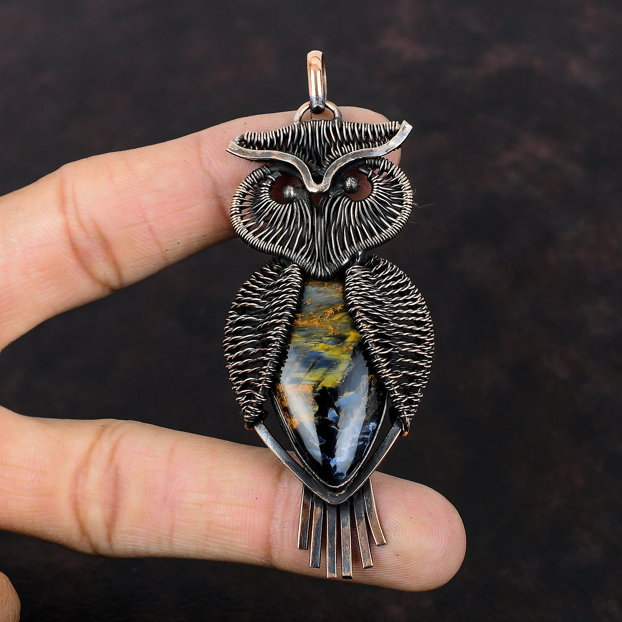 Pietersite Pendant Copper Wire Wrapped Pendant Owl Gemstone Pendant Pietersite Jewelry Handmade Pend