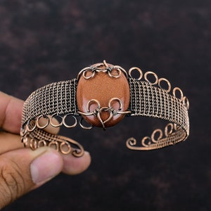 Brazalete Sun Sitara con alambre de cobre, joyería de cobre hecha a mano, brazalete ajustable con piedras preciosas, regalo para madre.