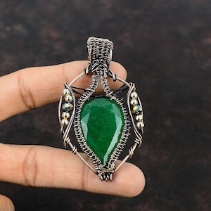 Faceted Zambian Emerald Pendant Copper Pendant Wire Wrapped Pendant Titanium Beads Pendant Copper Jewelry For Gift Handmade Gemstone Pendant