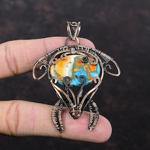 Spiny Oyster Copper Turquoise Pendant Copper Wire Wrapped Pendant Handmade Gemstone Pendant Copper Jewelry Engagement Gift Tortoise Pendant