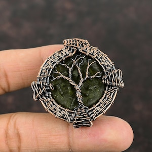 Tree Of Life Moldavite Pendant Copper Wire Wrapped Pendant Moldavite Gemstone Jewelry Handmade Pendant Gift For Mother Unique Copper Jewelry