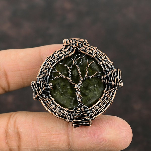 Tree Of Life Moldavite Pendant Copper Wire Wrapped Pendant Moldavite Gemstone Jewelry Handmade Pendant Gift For Mother Unique Copper Jewelry