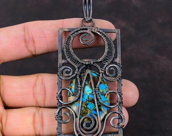 Copper Chrysocolla Pendant Copper Wire Wrapped Pendant Handmade Pendant Very Pretty Copper Jewelry Wedding Gift Chrysocolla Gemstone Jewelry