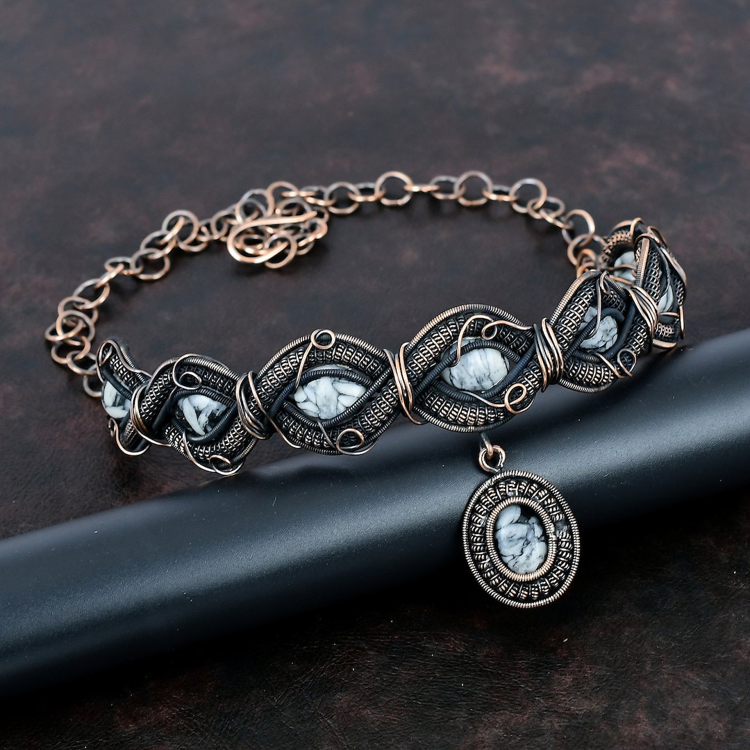 Pinolith Jasper Necklace Copper Wire Wrapped Necklace Handmade Jewelry ...