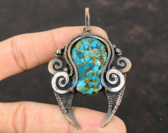 Copper Chrysocolla Pendant Copper Wire Wrapped Pendant Handmade Pendant Copper Jewelry Gemstone Pendant Anniversary Gift Chrysocolla Jewelry