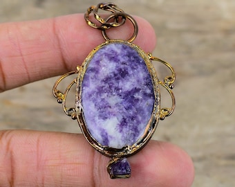 Lepidolite Pendant Electroformed Copper Pendant African Amethyst Rough Gemstone Pendant Handmade Boho Pendant Electroformed Jewelry For Gift
