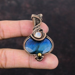 Faceted Labradorite Pendant Copper Wire Wrapped Pendant Moonstone Pendant Handmade Copper Jewelry Engagement Gift Wire Wrap Gemstone Jewelry