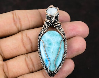 Larimar Copper Pendant Gemstone Copper Wrapped Jewelry Rainbow Moonstone Copper Jewelry Handmade Designer Jewelry Gift For Her Gift For Mom