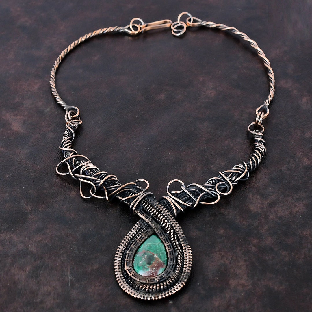 Cuprite Chrysocolla Necklace Copper Wire Wrapped Necklace Handmade 