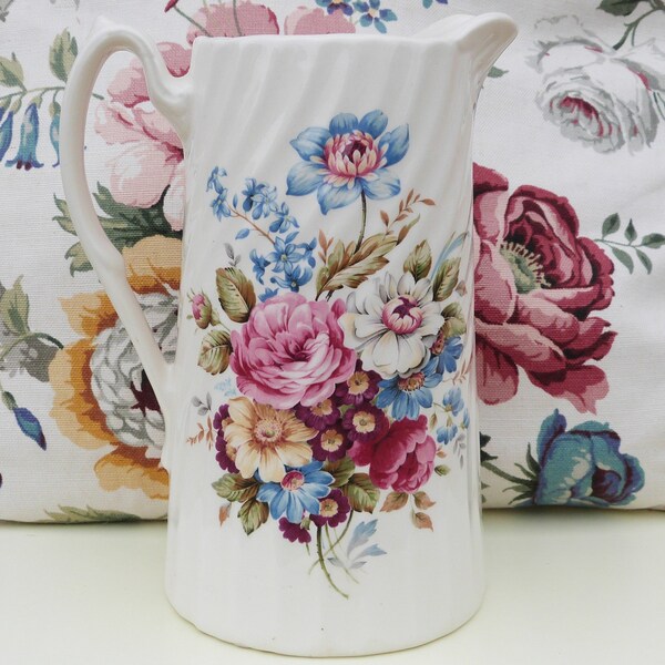 Pretty Floral Water Jug, ironstone jug, china flower jug.