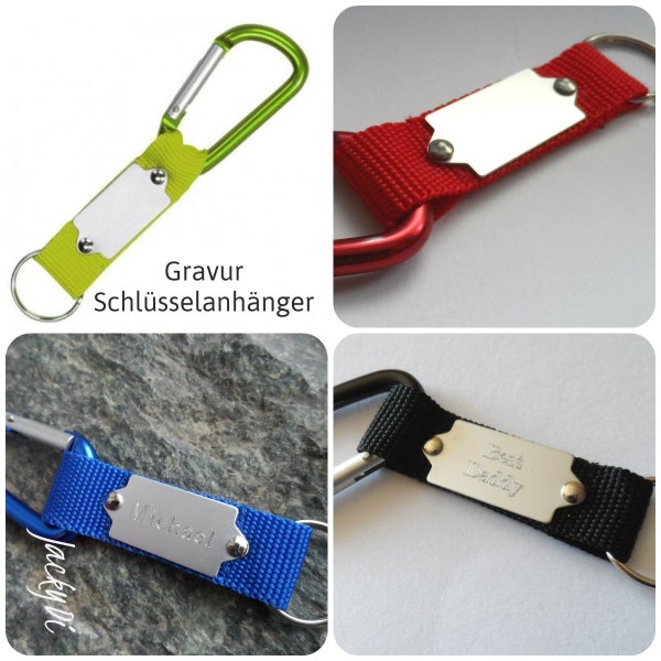 Personalisierbarer Schlüsselanhänger, Gravur Schlüsselanhänger mit Karabiner, Geschenk mit Name