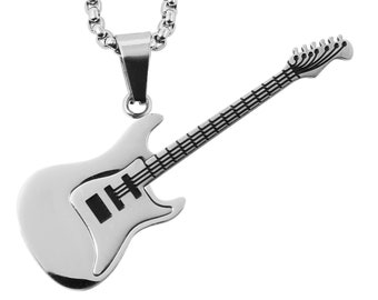 Collier en acier inoxydable avec pendentif guitare électrique, cadeau pour musiciens, guitariste cadeau