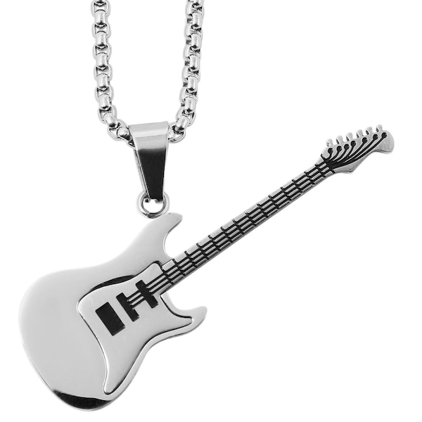 Edelstahl Halskette mit E-Gitarrenanhänger, Geschenk für Musiker, Geschenk Gitarrist