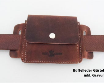 Customizable Buffalo Leather Belt Bag, Gift for Man, Genuine Leather Belts with Engraving, Birthday Gift Woman