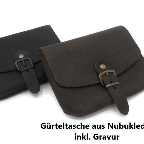 Personalisierbare Echtleder Gürteltasche, Nubukleder Gürteltasche mit Gravur, Leder Bauchtasche Festivaltasche Reiseaccessoire