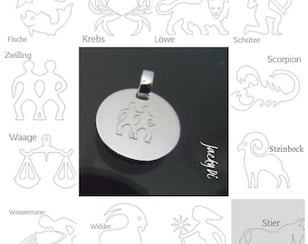 Personalizable zodiac pendant, 925 silver pendant zodiac sign including engraving