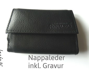 Personalizable small nappa leather purse, purse for men, black purse for women, engravable gift, card slots