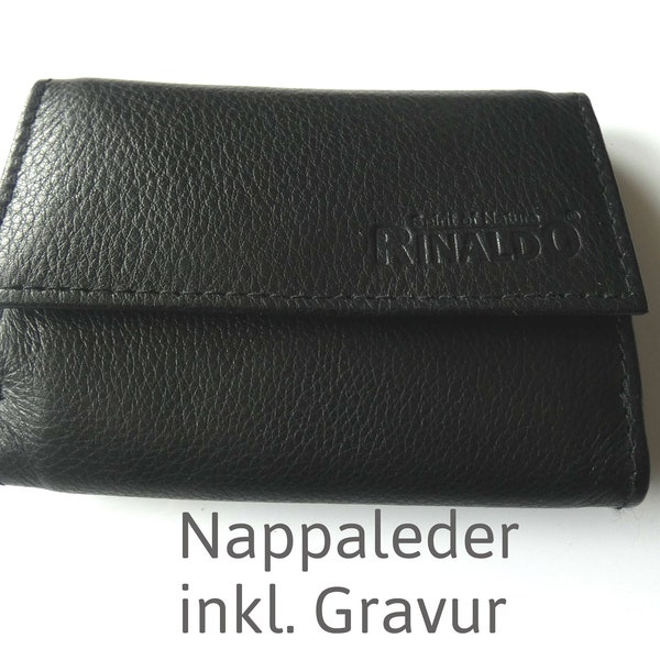 Personalisierbare kleine Nappaleder Geldbörse, Geldbeutel für Herren, schwarze Geldbörse für Damen, gravierbares Geschenk, Kartenfächer