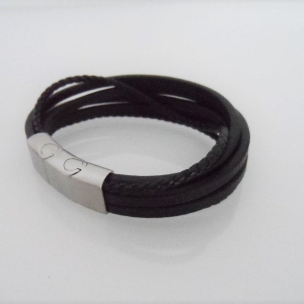 Lederarmband schwarz mit Edelstahlverschluss, Armschmuck für Männer, Lederarmband für Mann