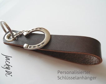 Personalisierbarer Hufeisen Schlüsselanhänger, Leder Schlüsselanhänger für Reiter, Geschenk für Reiter, Glücksanhänger