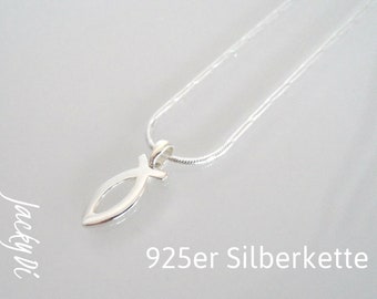 Silberkette Ichthys Fisch, Kommunionkette, Fisch Halskette, Kette Jesus, religiöser Schmuck, Halskette Ichthys