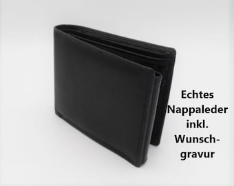 High quality customizable black men's wallet made of high quality nappa leather, gift for man, engraved wallet for men