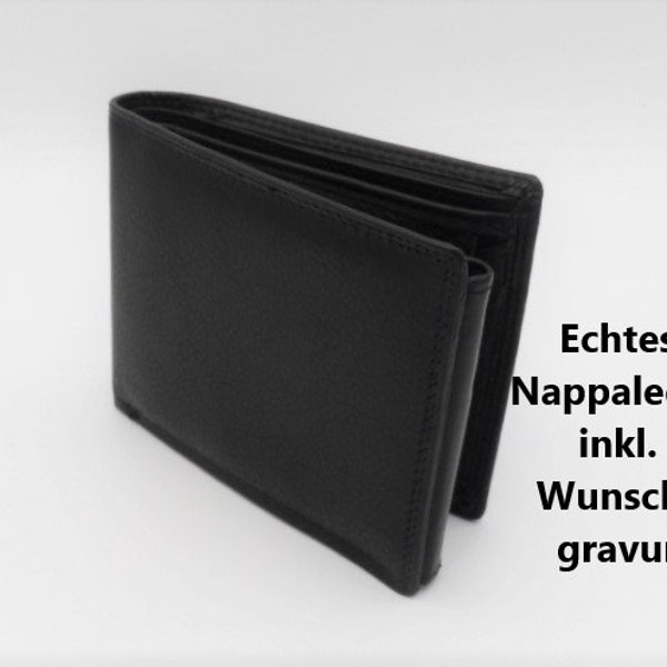 High quality customizable black men's wallet made of high quality nappa leather, gift for man, engraved wallet for men