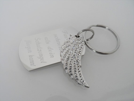 Wings With Keychain Guardian Engraved Angel, - Name, Keychain, Car Silver, Etsy Keychain Engraving Keychain With