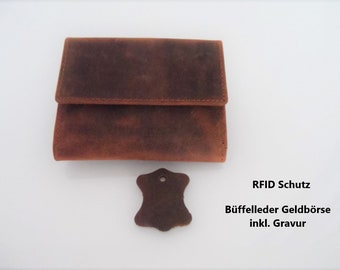 Portefeuille de bufflonne personnalisable, petite bourse en cuir pour homme et femme, portefeuille pratique RFID avec cuir gravé