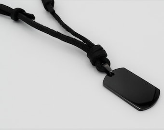 Customizable leather chain black, DogTag incl. diamond engraving, leather chain for men, Christmas gift for men, jewelry for men
