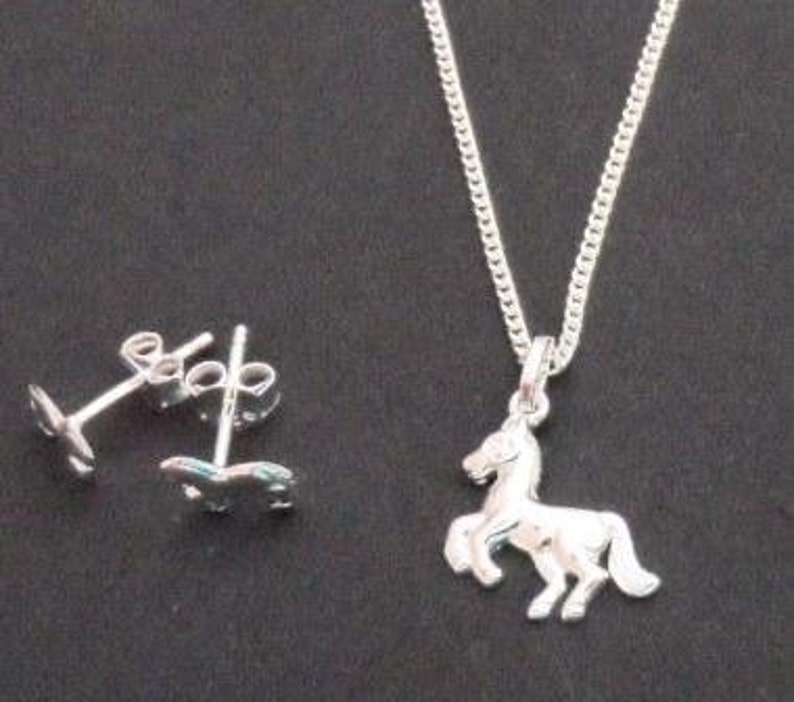 necklace with horse gift for girls girls jewelry Set 925 silver necklace horse and stud horse children/'s necklace horse
