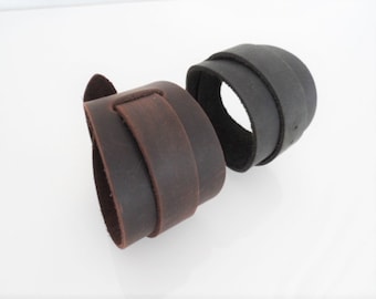 Handmade leather cuff made of soft nubuck leather with desired engraving - brown/black, biker bracelet