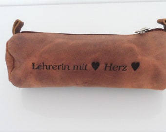 Customizable leather pencil case, leather pencil case, case, lazy case, pencil case with engraving, gift teacher teacher