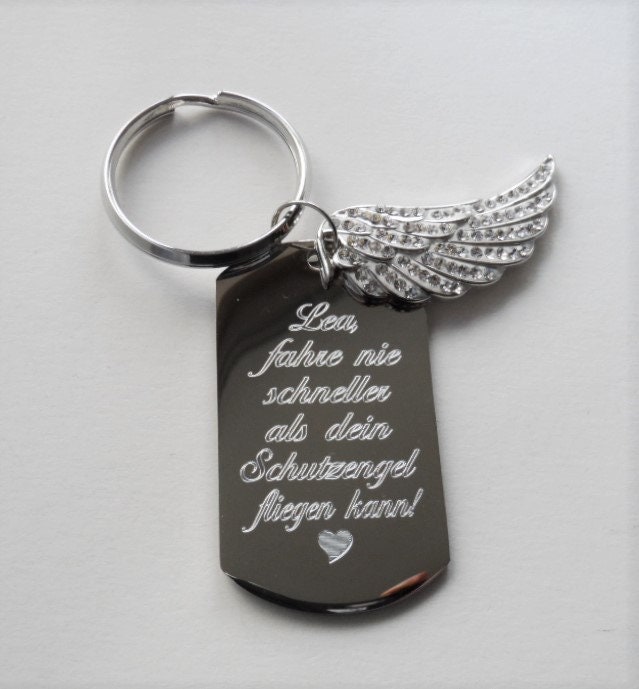 Angel, Silver, Engraving With Keychain Etsy Keychain Keychain, - Keychain Name, Guardian Car With Wings Engraved