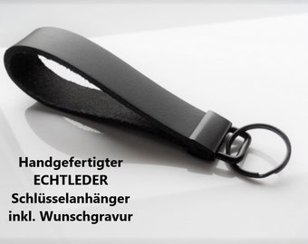 Echtleder Schlüsselanhänger mit Wunschgravur, schwarzer Schlüsselanhänger aus Leder, personalisierbares Geschenk