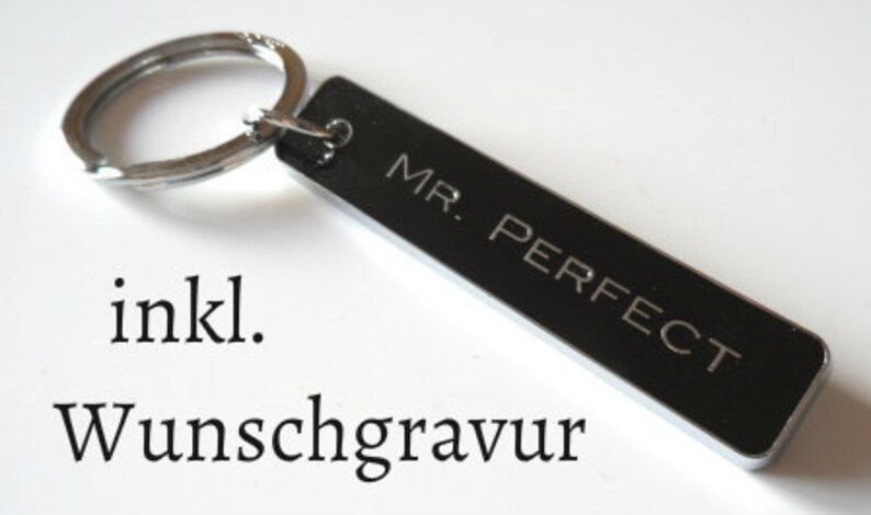 Gravur Schlüsselanhänger MR. PERFECT, Geschenk für Mann, Geburtstaggeschenk für Männer, personalisierbarer Schlüsselanhänger Bild 3