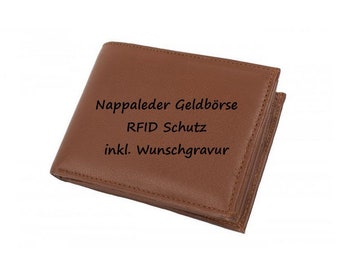Personalisierbare Nappaleder Geldbörse für Herren, RFID Schutz, Geldbörse Kreditkarten, Geschenk für Männer zum Vatertag