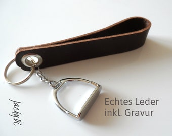 Personalizable stirrup keychain, leather keychain for riders, gift for riders, good luck pendant, riding instructor gift