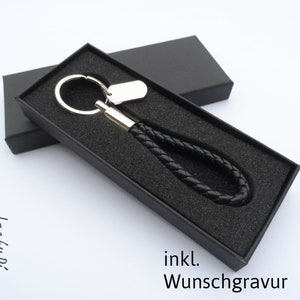 Personalizable leather key ring with stainless steel pendant, personal guest gift, gift for men and women, hotel key