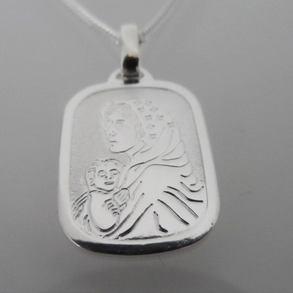 Silberhalskette Maria mit Jesuskind, Mutterkette, Geschenk Mama, Gravurkette, Talisman, Geschenk Geburt Taufe Kommunion