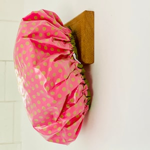 Waterproofed Shower Cap by Caro London in Pink and Lime Spot print with lining