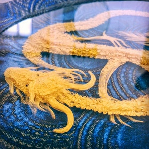 Original dragon painting, 3d acrylic painting in resin, golden water dragon.