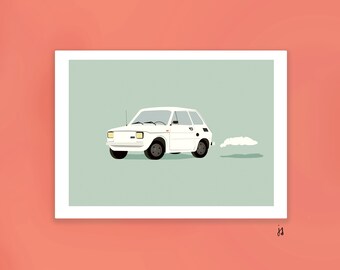 Fiat 126 p old car poster by Justyna Dybala