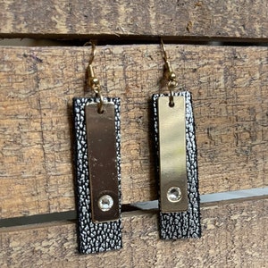 Hand cut genuine leather earrings with gold charm
