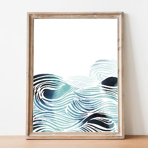 Waves wall art, ocean art print, prints, watercolor print, poster, zen print, nautical decor, home wall decor, blue wall art, wall decor