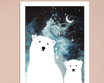 Cute art print, wall art, poster, polar bear print, watercolor prints, wall decor, apartment decor, quirky print, baby room, blue, nursery