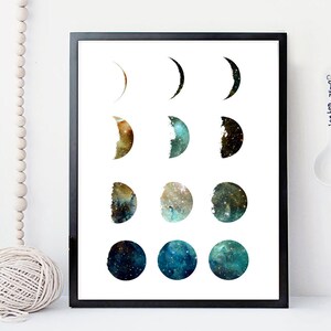 Galaxy moon phase print, moon prints, wall art, art prints, galaxy print, moon phases, home wall decor, modern print, moon poster, gift idea image 2