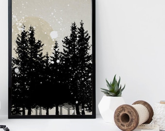 Forest art print, wall art, prints, poster, black and white, wall decor, apartment decor, modern print, nature prints, landscape art