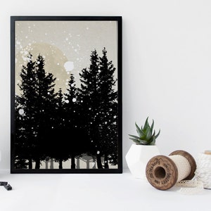 Forest art print, wall art, prints, poster, black and white, wall decor, apartment decor, modern print, nature prints, landscape art