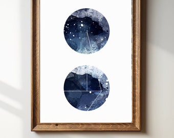 Nebula galaxy art print, trendy poster, blue watercolor art poster, modern home decor, apartment wall art, gift, minimal, simple